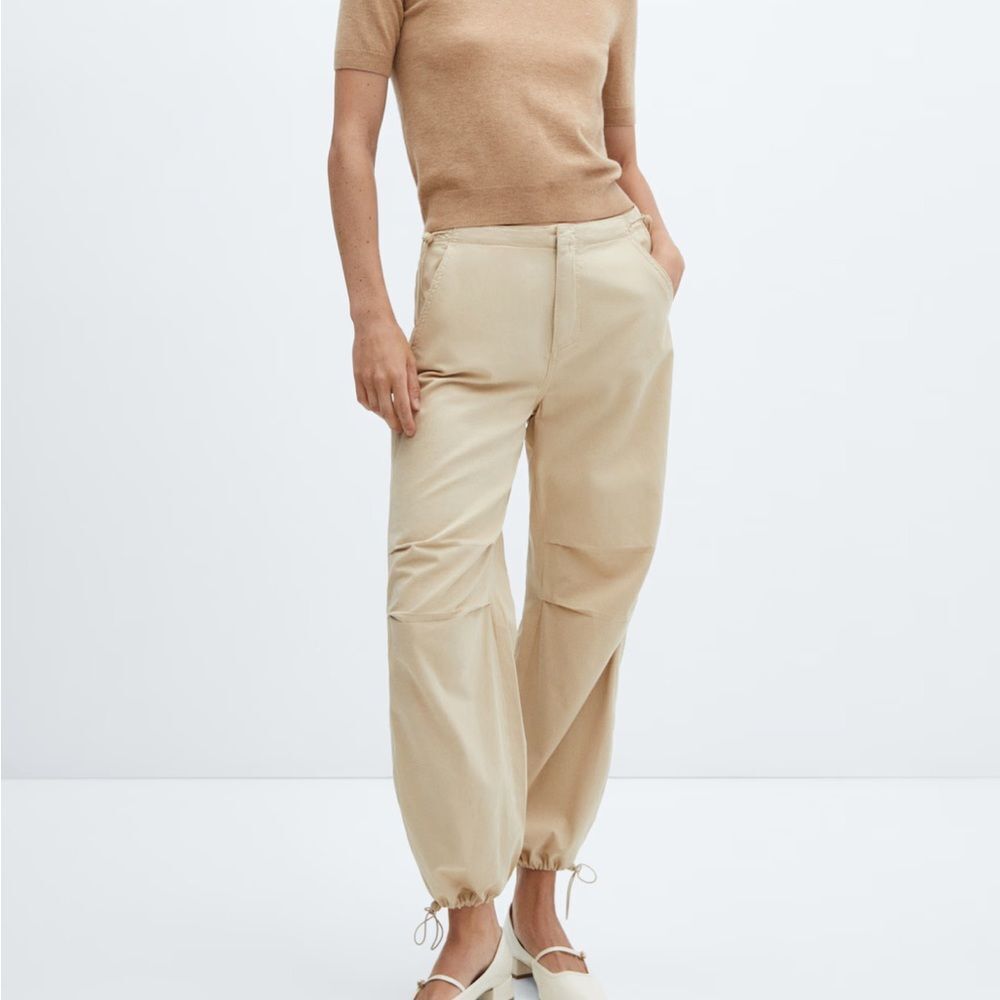 Mango Beige Jogger PARACHUTE Pants in beige size XS NWT - Picture 2 of 9